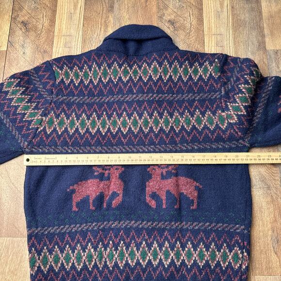 Vintage 100% Wool Knit Fair Isle V Neck Sweater Men's XL Blue Cesarani - Picture 8 of 10